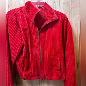 WOOLRICH CROPPED CORDUROY Red cotton Zip-Front Women's Jacket sz Med unlined